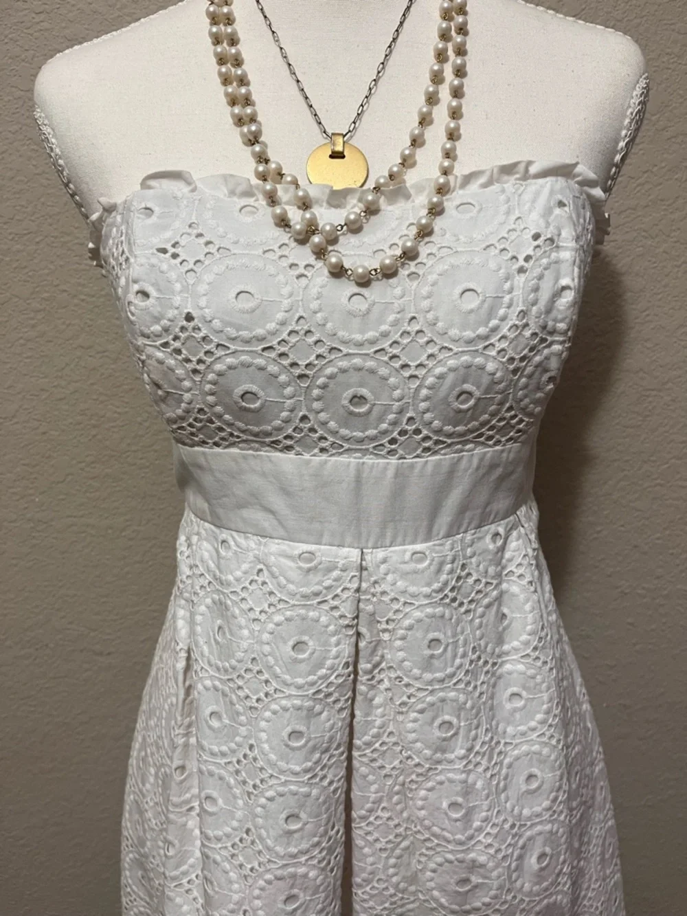 Lili Pulitzer “Little White Dress” Strapless White Eyelet A-Line Dress - Picture 2 of 9